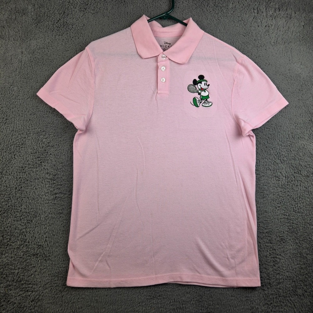 Mickey Mouse Polo Shirt Men's Medium Tennis Disney Pink Short Sleeve